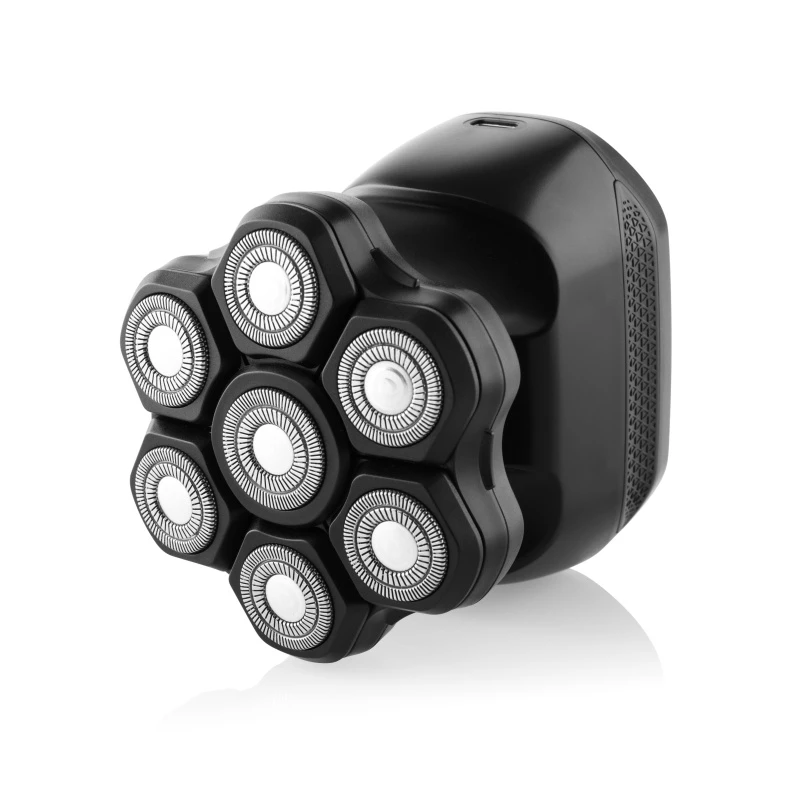 Afeitadora de cabeza ETA Jason 534390000 negra ? afeitadora rotativa de 7 cuchillas, batería de Li-Ion recargable, lavable, 60 min de autonomía