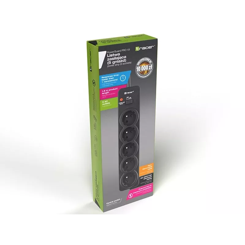 Tracer PowerGuard PRO negro 5 tomas de corriente AC 1,6 m 3680 W