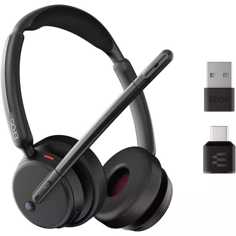 Epos Impact 500, Auricular binaural (ambos oídos), Bluetooth ANC, certificado MS Teams, incl. Dongle USB-C con adaptador USB-A