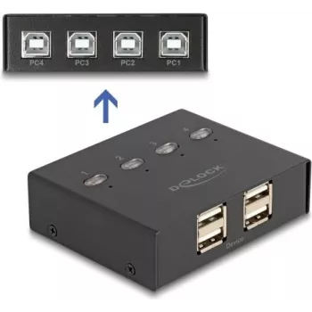 Conmutador USB 2.0 DeLOCK 4 PC a 4 dispositivos negro 0,48 Gbit/s