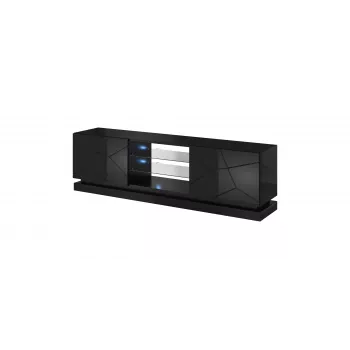 Mueble de TV Cama QIU 200 MDF negro brillante/negro brillante