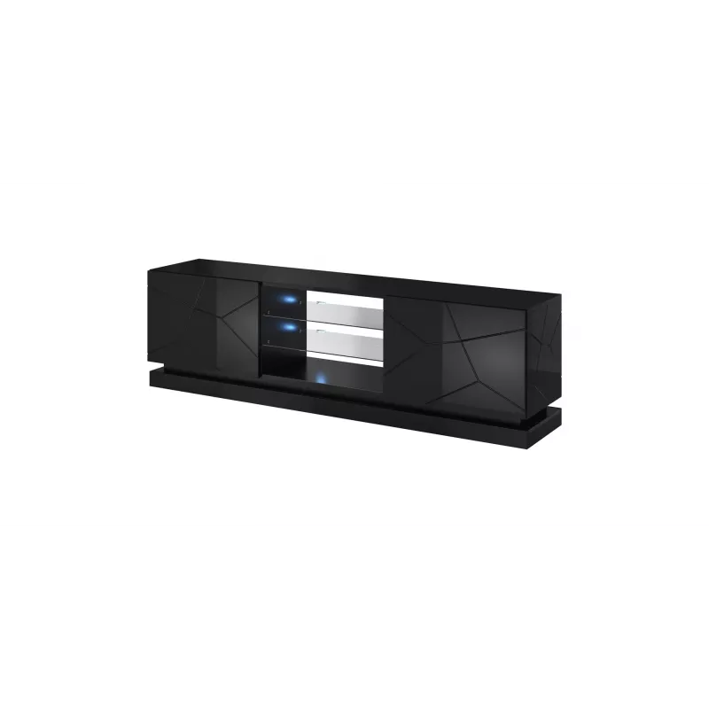 Mueble de TV Cama QIU 200 MDF negro brillante/negro brillante