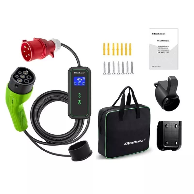 Cargador para coche eléctrico QOLTEC 52478 11 kW conector Type-2 cable de 5 m