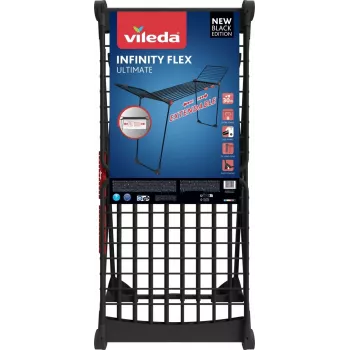 Tendedero VILEDA Infinity Flex Ultimate Telescópico — negro, aluminio recubierto, 30 m de superficie de secado, plegable, ruedas