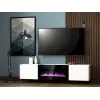 Mueble TV Cama Meble PAFOS EF con chimenea eléctrica 180×42×49 cm, blanco mate