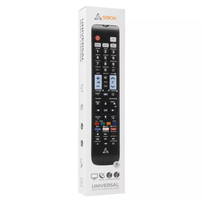 Mando a distancia SBOX RC-01400 – recambio universal para televisores, decodificadores y reproductores de DVD