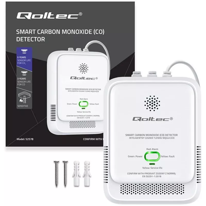 Detector de CO QOLTEC 52576 – sensor de monóxido de carbono, alarma de 85 dB