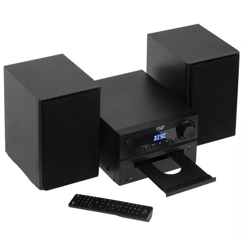 Minicadena estéreo Hi‑Fi Adler AD 1917 — Bluetooth V5.3, CD/USB/MP3, 2×25 W RMS, sintonizador FM, ecualizador de 4 bandas, AUX, negro