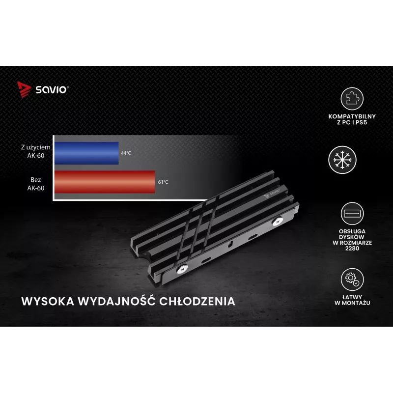 SAVIO AK-60 disipador para unidades M.2 NVMe 2280, negro