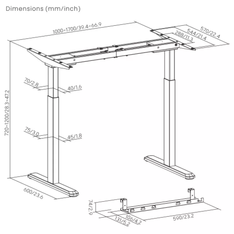 Bastidor de mesa regulable en altura Up Up Bjorn, blanco