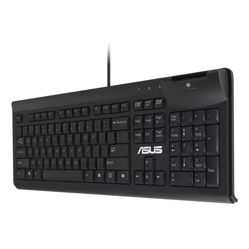 Teclado con cable de tamaño completo ASUS KU100 negro, distribución estonia, USB Type-A, cable de 2 m