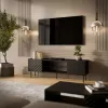 Mueble TV cama meble LUCCA 180x40x59 cm, parte superior de aglomerado negra, marco negro