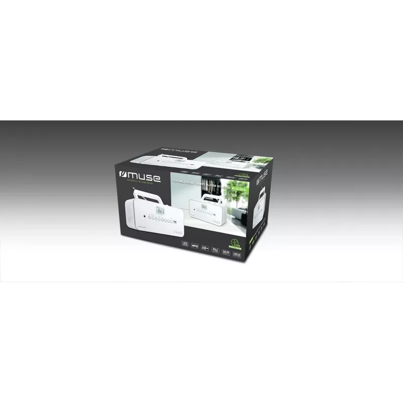 Cadena estéreo portátil Muse M-28RDW – reproductor CD/MP3, sintonizador FM/OM, 3W RMS, blanca, 1,4 kg
