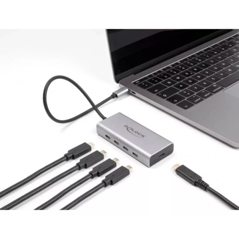 Hub USB DELOCK 10 Gbps Type-C 4 puertos PD 85W cable 30 cm