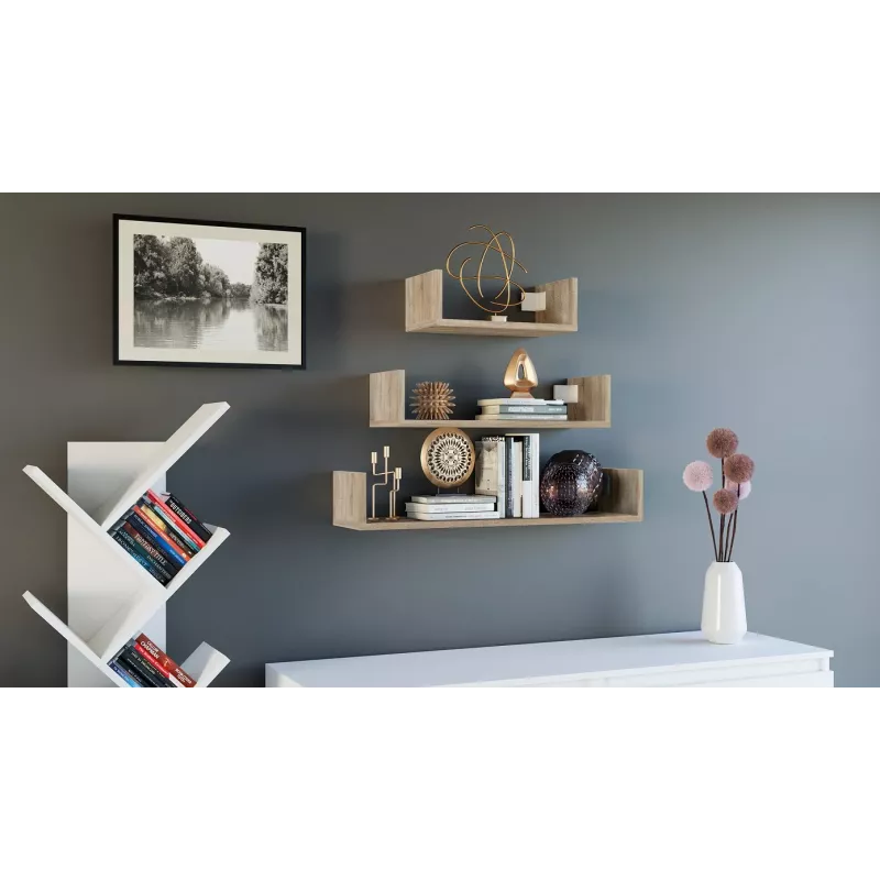 Topeshop MOBI 3P SONOMA Estante flotante Montaje en pared Tablero de partículas Roble