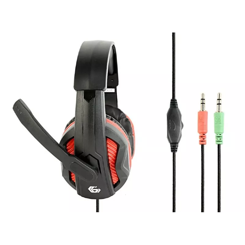 Auriculares gaming con cable GEMBIRD GHS-03 — 20–20000 Hz, cable de 2 m, 250 g, negro/rojo