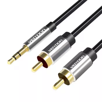 Vention Cable de audio de conector jack macho de 3,5 mm a 2 RCA macho 1 m Negro tipo metálico