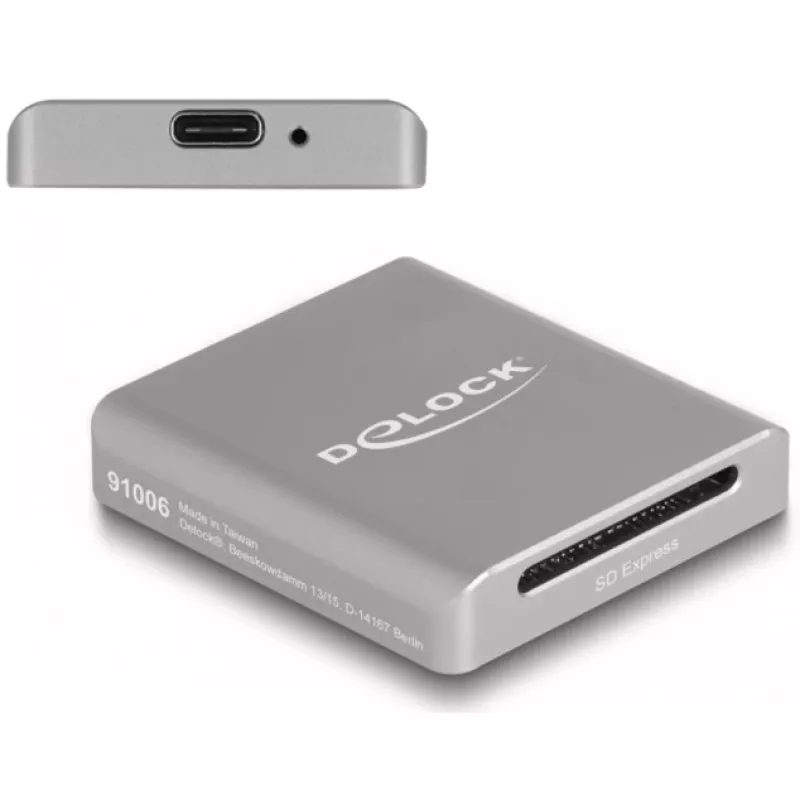 Lector de tarjetas DeLOCK 91006 gris SD USB Type-C 10000 Mbit/s
