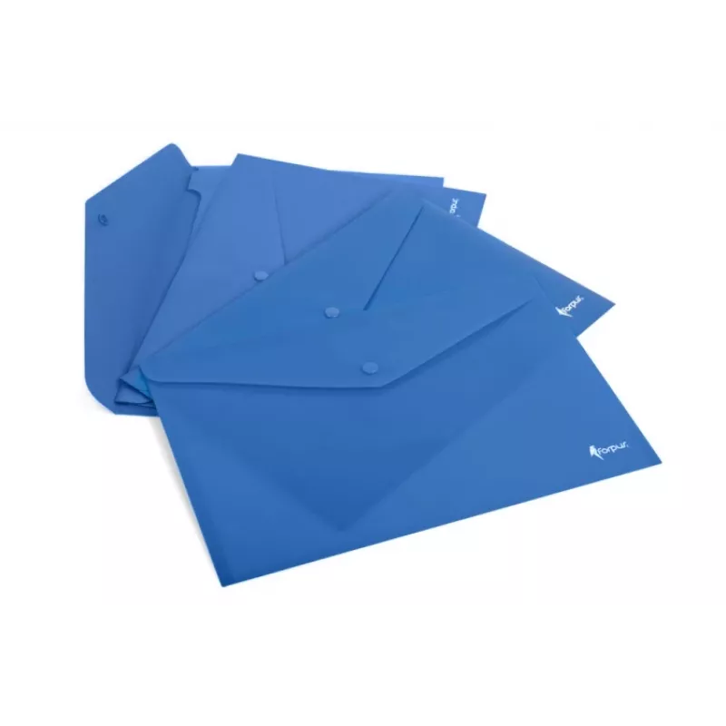 Funda A4 de plástico FORPUS FO21616 azul — funda para documentos, frontal transparente, cierre de botón a presión