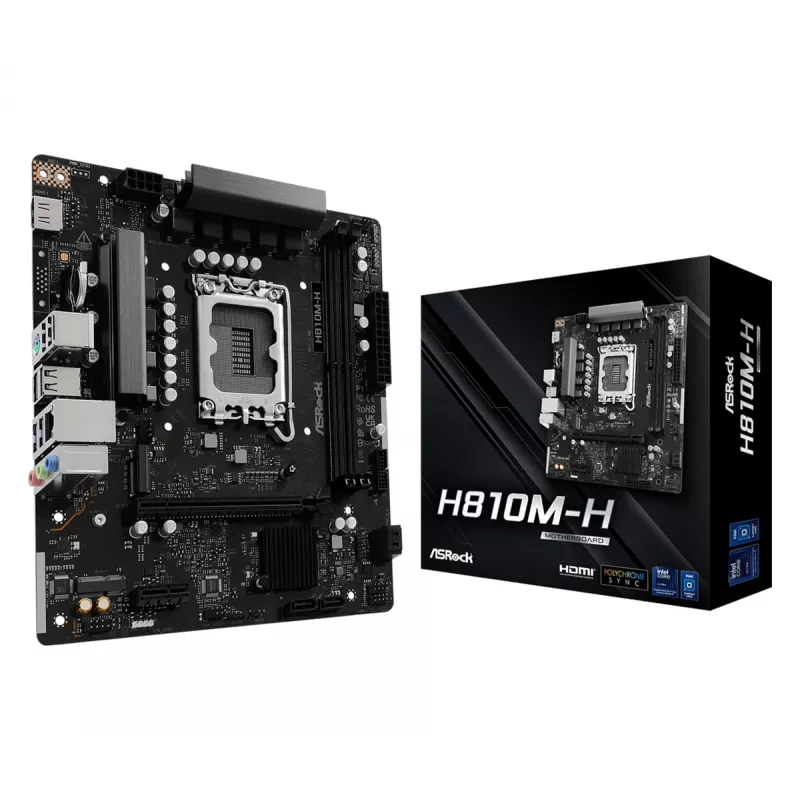 Placa base Micro-ATX ASRock H810M-H — Intel H810, LGA 1851 (Socket V1), 2x DIMM DDR5, hasta 128 GB, M.2 y SATA III