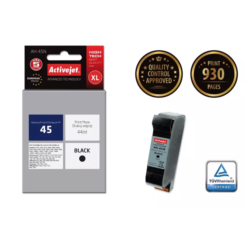Activejet AH-45N cartucho de tinta (sustituto de HP 45 51645A; Supreme; 44 ml; negro)