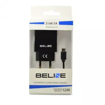 Cargador de viaje Beline Beli0011 — 2 puertos USB, cable microUSB, salida 2A, negro