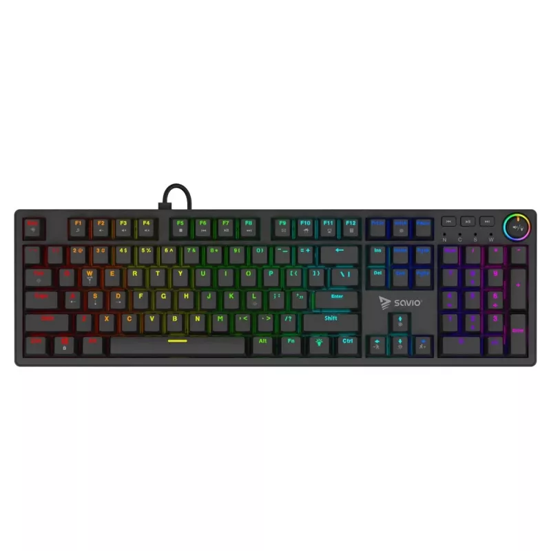SAVIO STYX teclado mecánico gaming, interruptores Outemu Red, hot-swap, tamaño completo, distribución US, RGB, USB con cable, cable de 1,5 m, negro