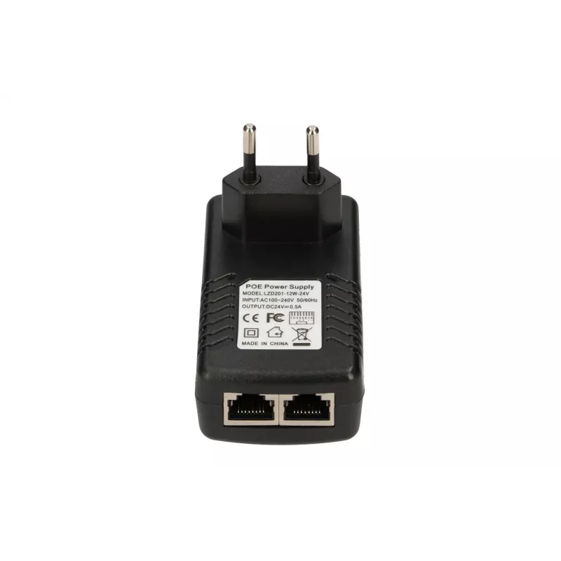 Fuente de alimentación PoE Extralink POE-24-12W 24V 0,5A 12W conector macho de pared para interior, negro