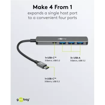 Goobay hub USB 4 puertos Slim USB-C a USB-A 5 Gbit/s - conector USB 3.2> (79158)