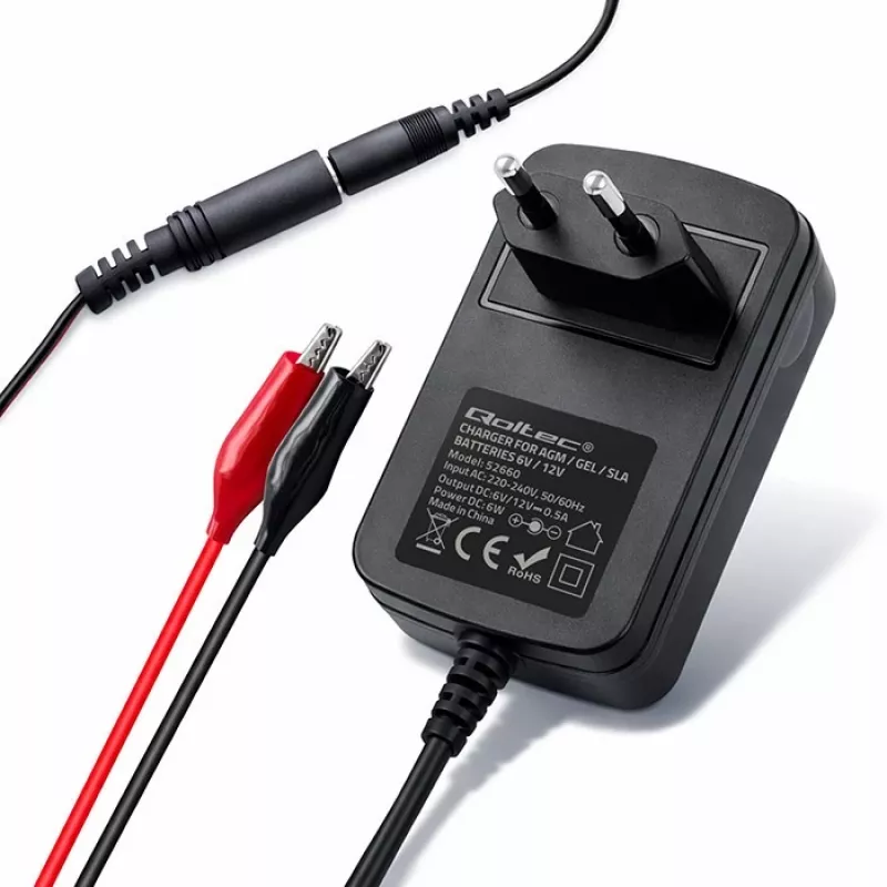 Cargador de baterías QOLTEC Modelo 52660 — 6V/12V, cargador 6W