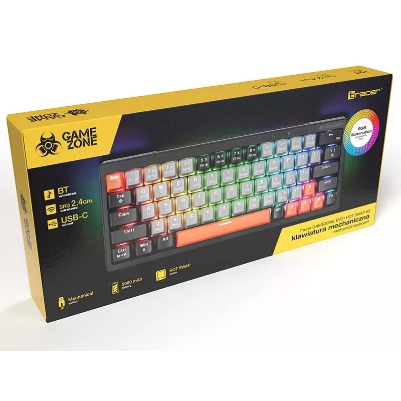 Teclado mecánico Tracer GAMEZONE EVO1 HOT SWAP 63 (gris) TRAKLA47297