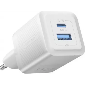 Vention 30W - Cargador con tecnología GaN, 1x USB-A, 1x USB-C (blanco)