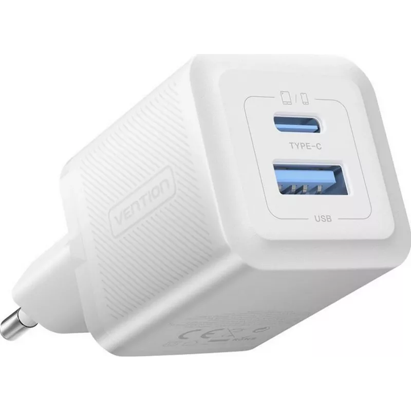 Vention 30W - Cargador con tecnología GaN, 1x USB-A, 1x USB-C (blanco)