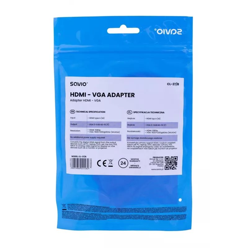 Adaptador de cable de vídeo Savio CL-27B 0,1 m HDMI Type-A (estándar) VGA (D-Sub) blanco