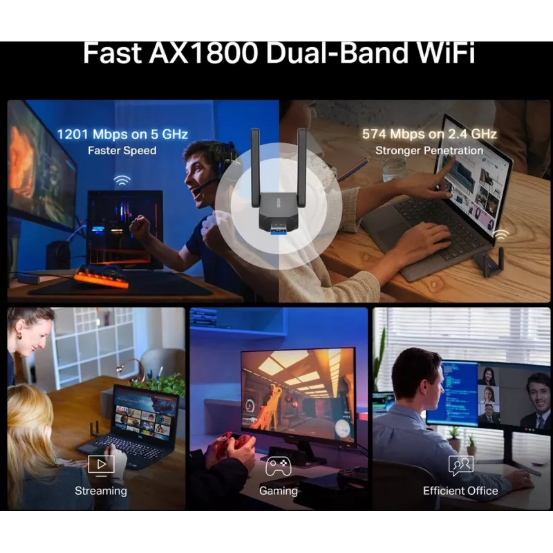 Adaptador USB Wi‑Fi MERCUSYS MA72XH AX1800 con antenas High‑Gain, USB‑A Plug‑and‑Play