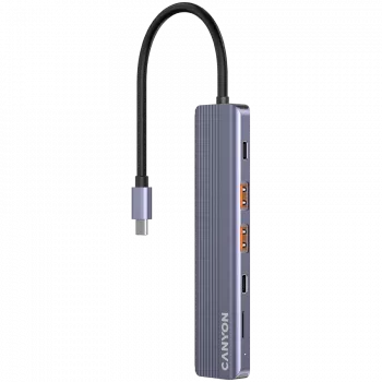 Hub USB Type-C CANYON DS-17 — HDMI, USB 3.2 Gen 1 A, USB-C, MicroSD, 10000 Mbit/s, gris