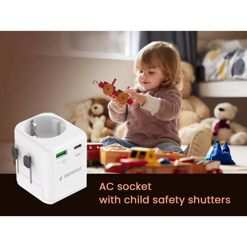 Fuente de alimentación de viaje GEMBIRD TPA-EU1A1C20-01-W 20W, USB-A 18W + USB-C 20W, toma Schuko, entrada 100–250 V