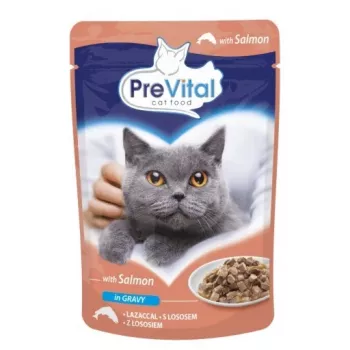 PREVITAL Comida húmeda para gatos Salmón en salsa 100 g bolsa — adulto, 9 % proteína, 5 % grasa, 82 % humedad