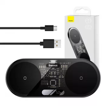Cargador inalámbrico 2 en 1 20W con pantalla LED digital Baseus para auriculares negro