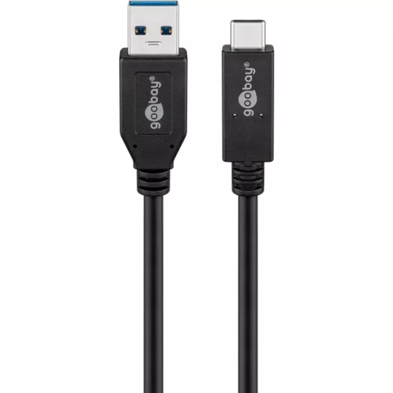 Wentronic goobay - Cable USB - USB-C (M) a USB Type A (M) - USB 3,1 Gen 2 3 A - 50cm - Redondo - Negro (41073)