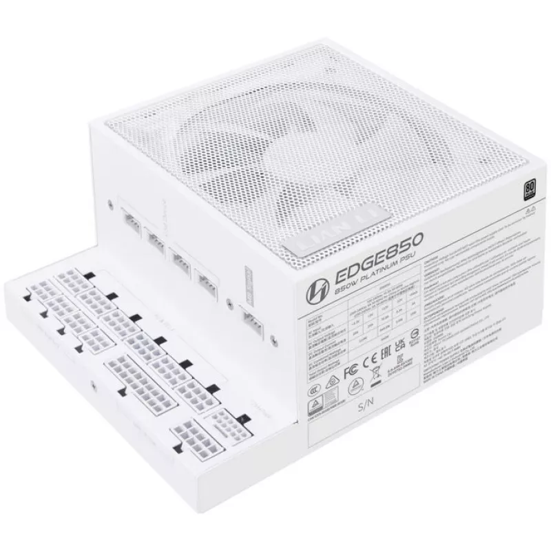 Fuente de alimentación Lian Li EDGE EG0850 de 850 W, 80 PLUS Platinum, ATX 3.1, PCIe 5.1, blanca