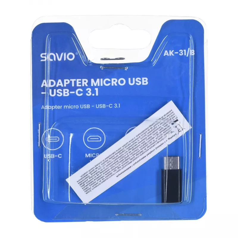 Adaptador de cable/interfaz Savio AK-31 / B Micro USB USB 3.1 Type-C negro