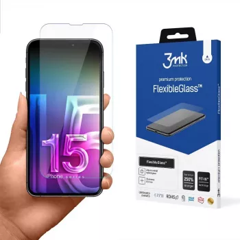 Protector de pantalla flexible templado 3MK FlexibleGlass Pro para Apple iPhone 15 – transparente, resistente a arañazos