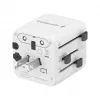 Adaptador de viaje universal GEMBIRD TPA-INT-01-W — entrada 100–250 V, conector Type-G, dimensiones compactas 84×56×85 mm