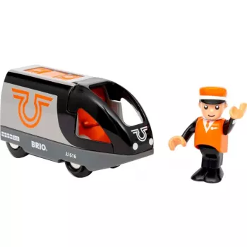 Tren de pasajeros BRIO 63604700 naranja-negro, set de tren de juguete de madera, compatible con vías BRIO
