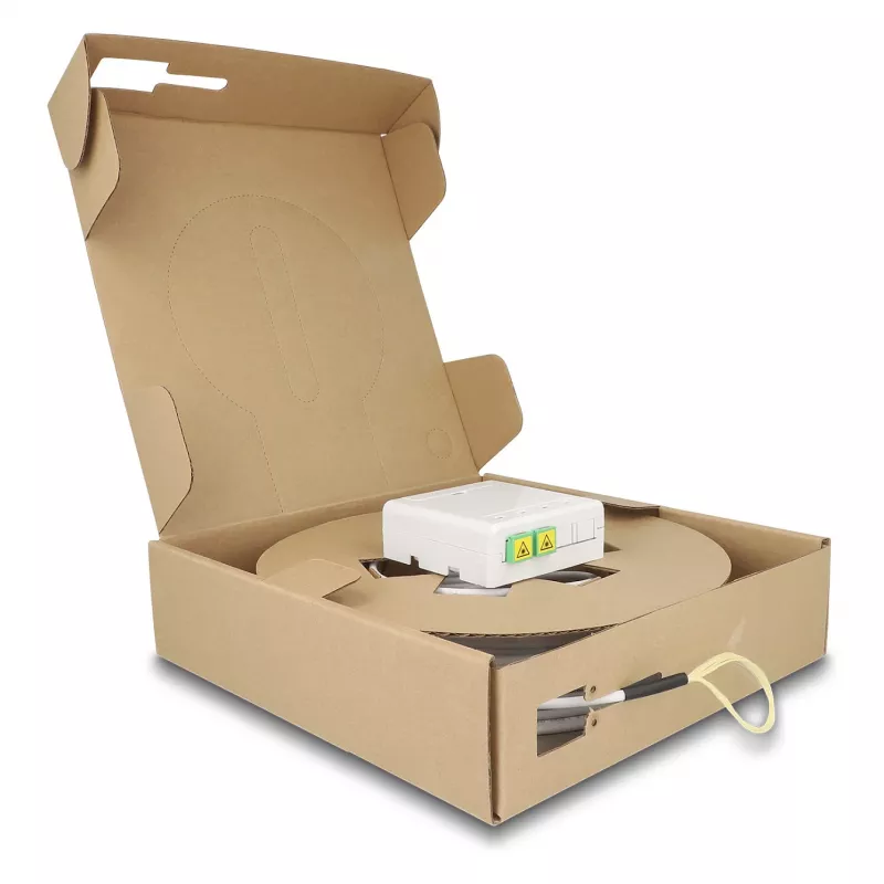 Caja de conexión de fibra óptica DELOCK 2 x SC/APC simplex con set de cable drop G.657.A1 de 30 m