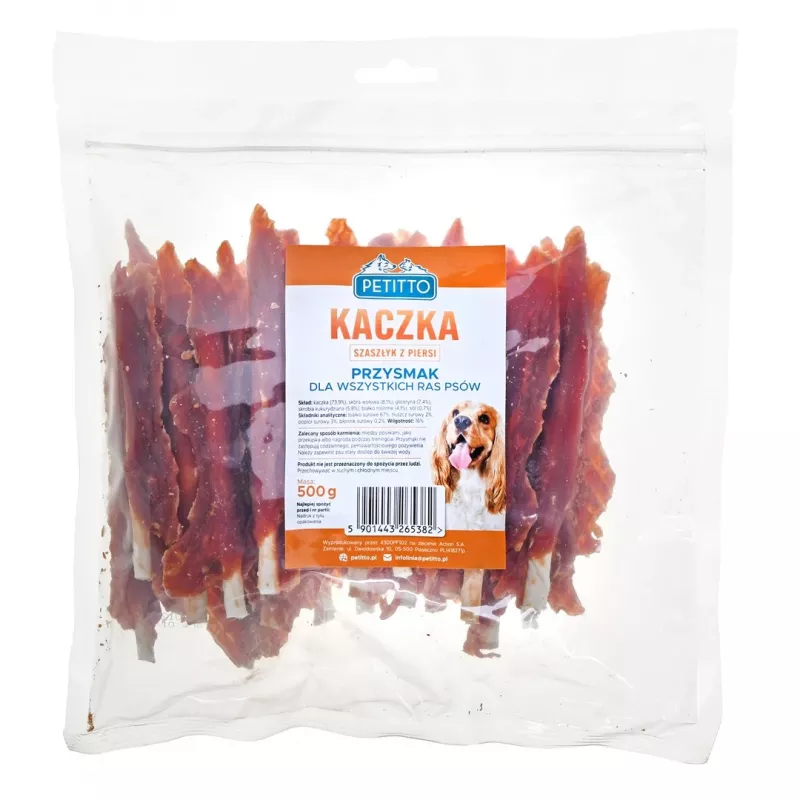 PETITTO Kebab de pechuga de pato snack para perros, 500 g