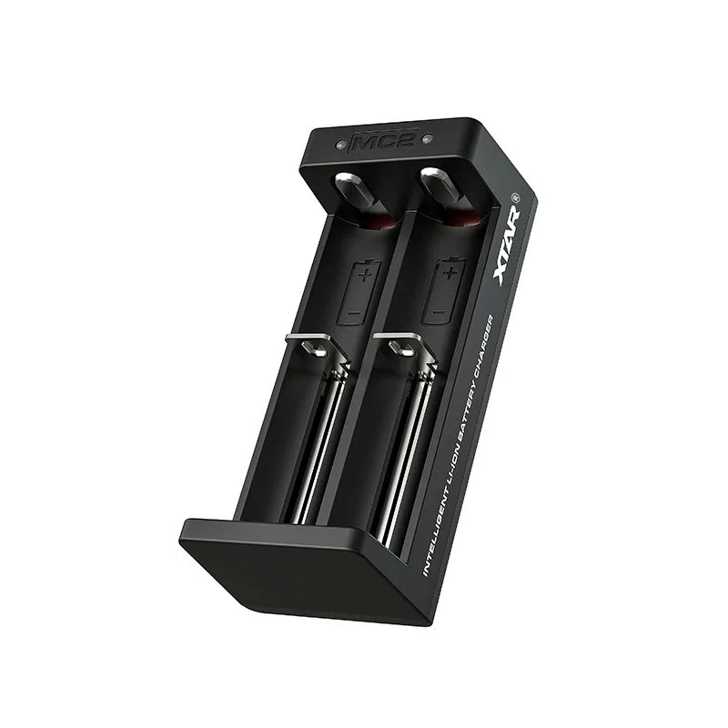Cargador de baterías Li-Ion de doble ranura XTAR para celdas 18650, entrada USB-C, 2 ranuras, negro, indicadores LED