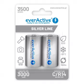 Pilas recargables everActive R14/C Ni-MH 3500 mAh listas para usar