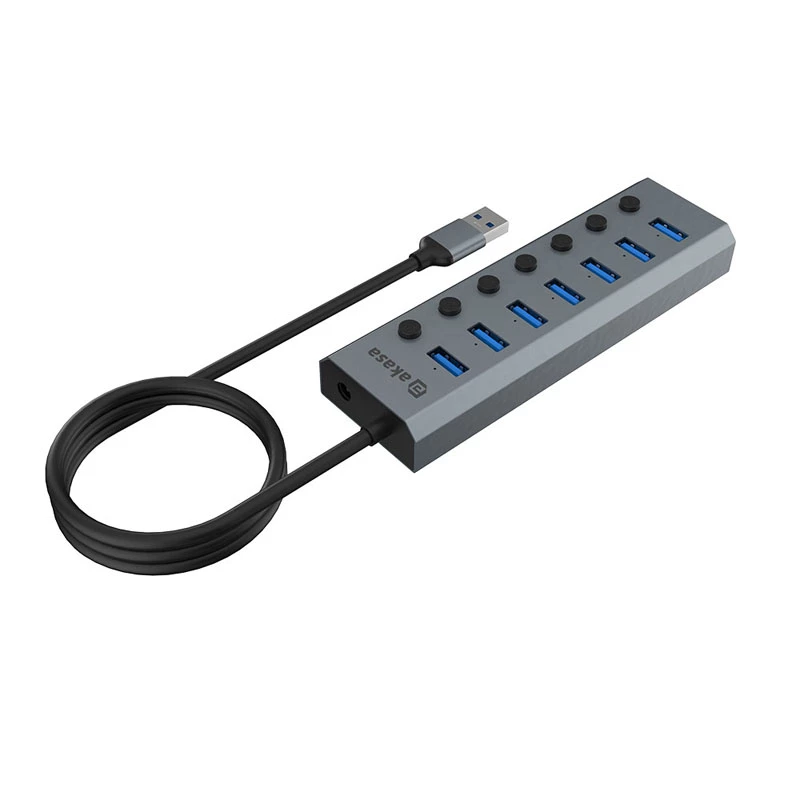 Hub USB Akasa AK-HB-21BKCM Aluminio USB 3.2 Gen 1 5000 Mbit/s